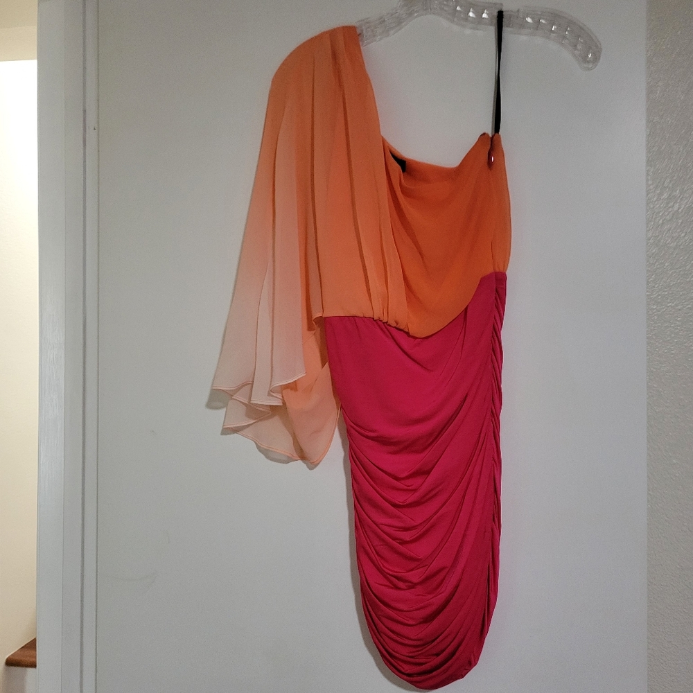 Bebe One-Shoulder Ruched Colorblock Dress
